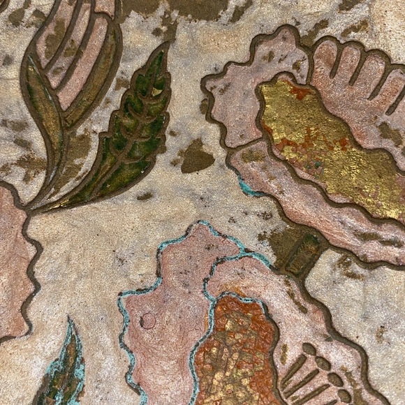 Vintage Hand Painted Engraved Brass Bowl-Original Patina. Flower & Leaf Pattern - Picture 3 of 5